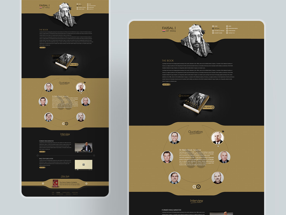 طراحی گرافیک وب، طراحی رابط کاربری و تجربی وب سایت بیوگرافی جامع ملک فیصل از کشور عراق